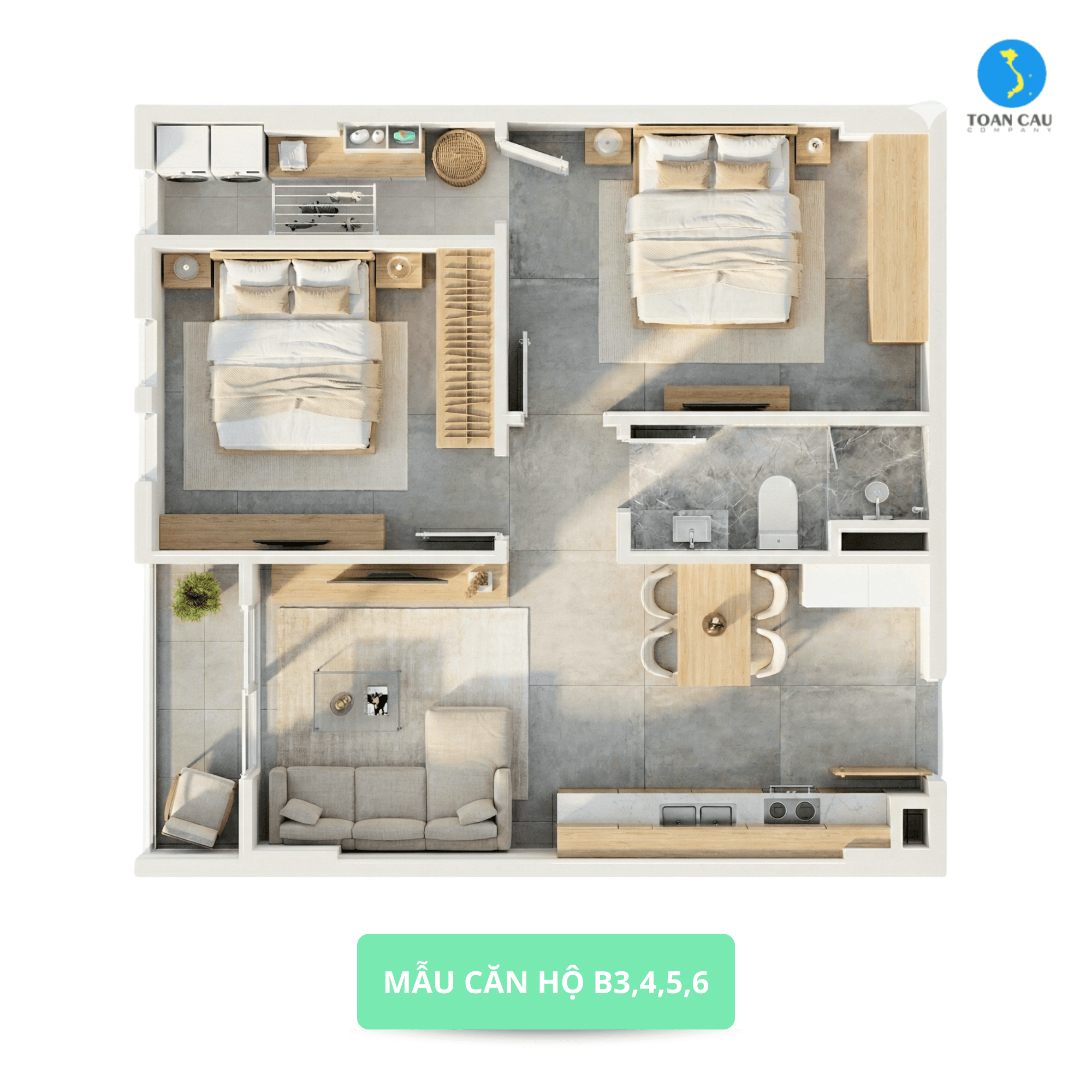 Mặt bằng mẫu căn B3 — NOXH Lộc Ninh 1