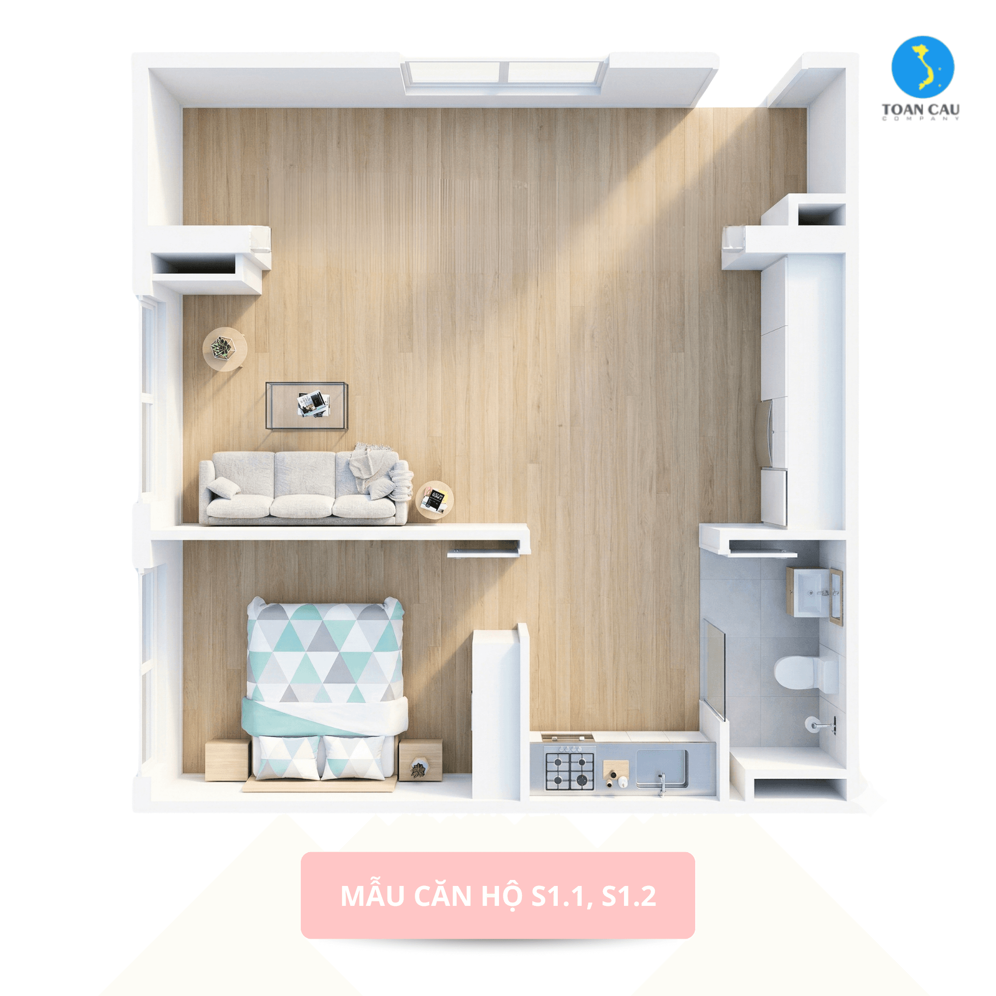 Mặt bằng mẫu căn S1.1 — NOXH Lộc Ninh 1