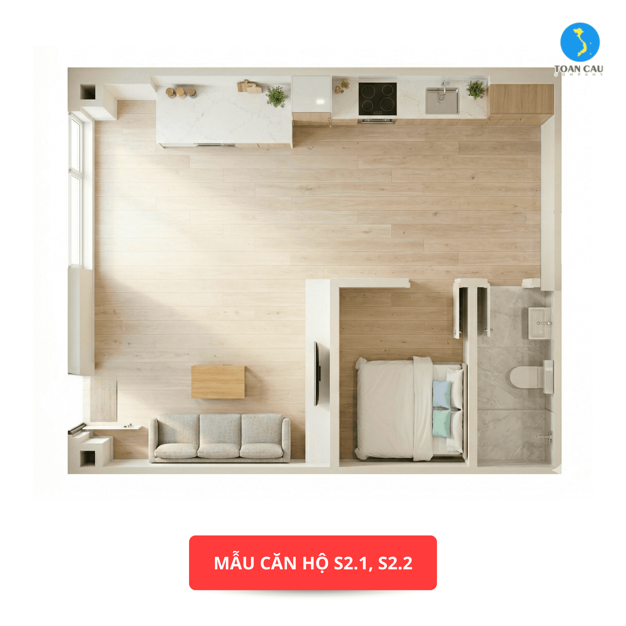Mặt bằng mẫu căn S2.1 — NOXH Lộc Ninh 1
